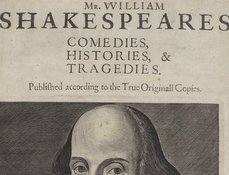 Thumbnail detail of the title page of the First Folio (1623)