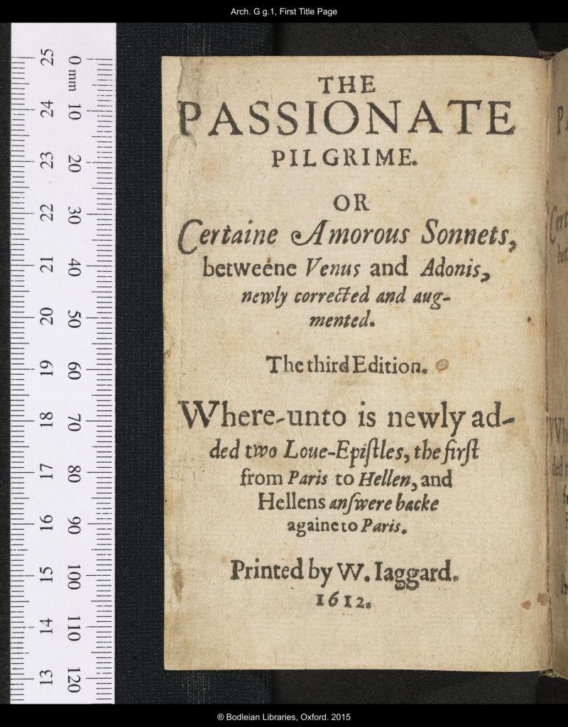 The Passionate Pilgrim, third edition | Shakespeare Documented